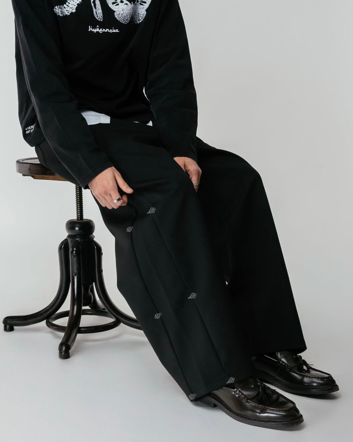 Midnight Pinstripe Wide-Leg