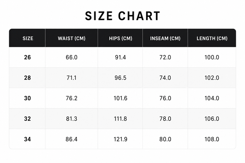 Size chart diagram