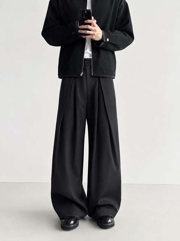 Noir Oversized Pleated Trousers