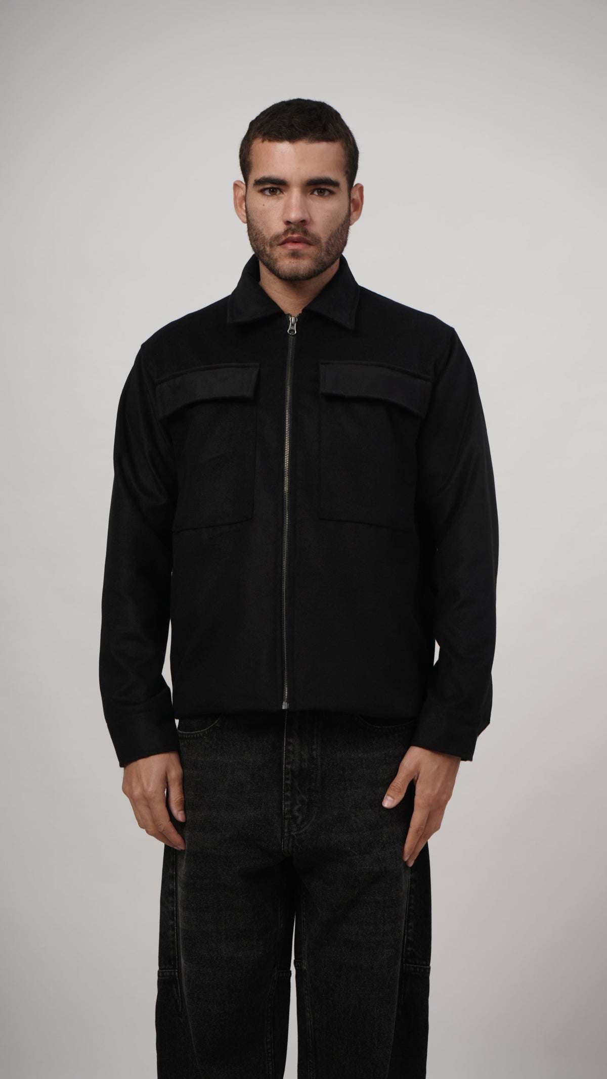 Relaxed Fit Tweed Jacket - Black