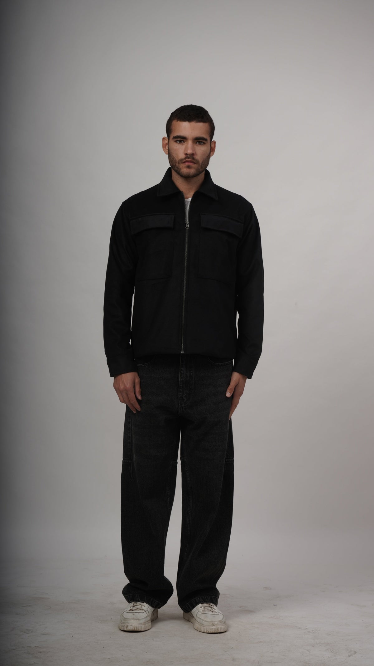 Relaxed Fit Tweed Jacket - Black