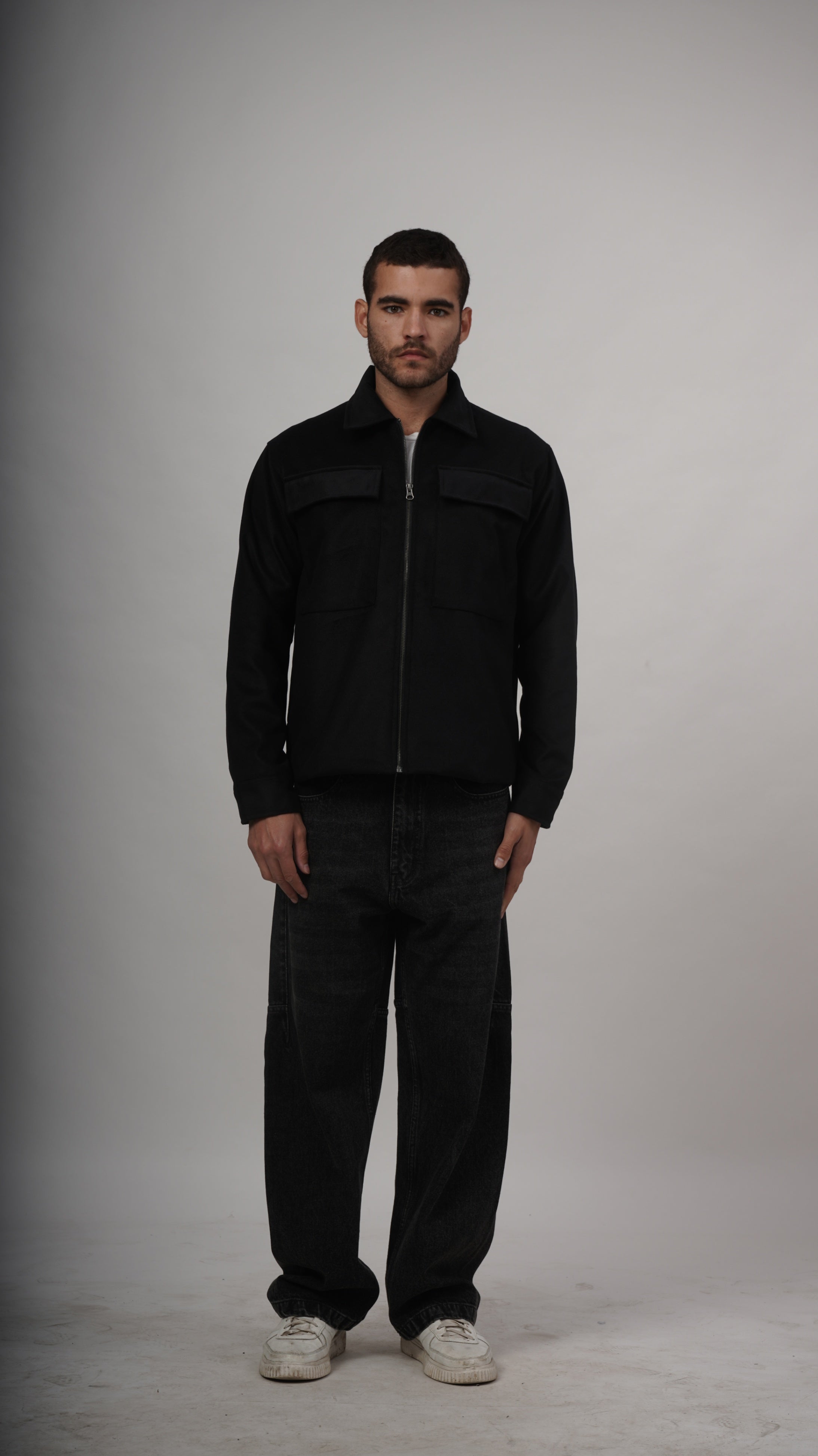 Relaxed Fit Tweed Jacket - Black
