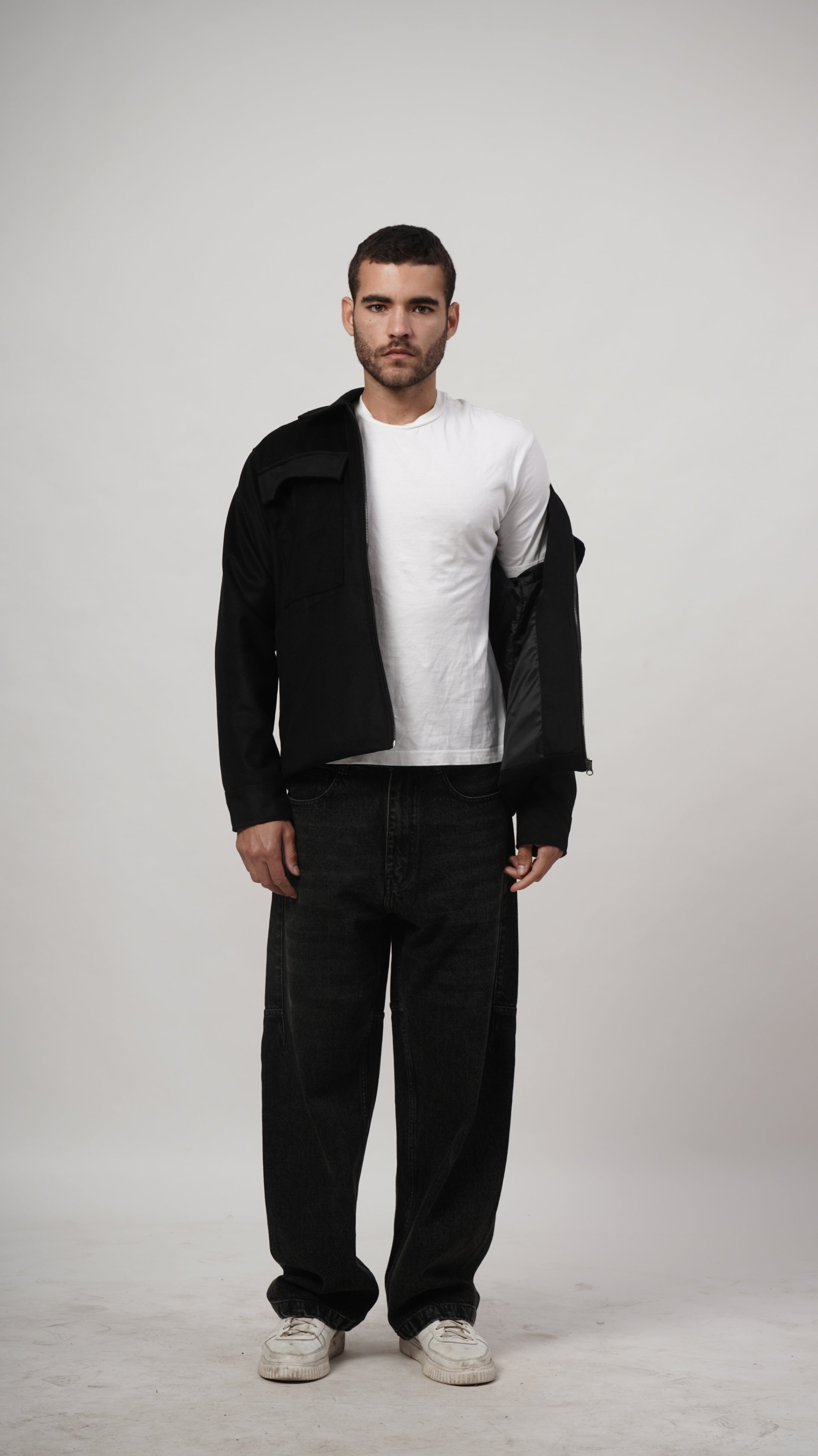 Relaxed Fit Tweed Jacket - Black