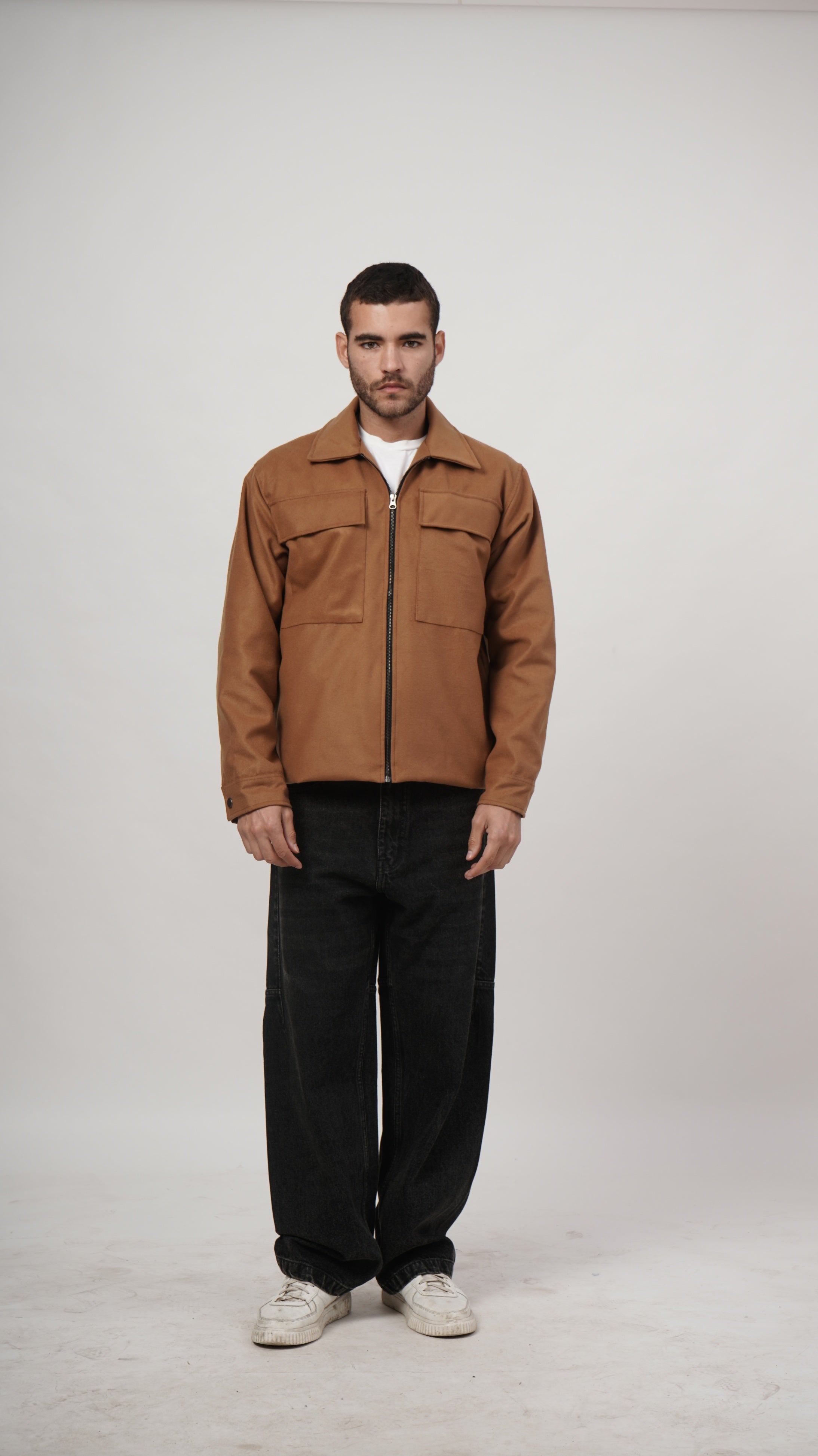 Relaxed Fit Tweed Jacket - Tan