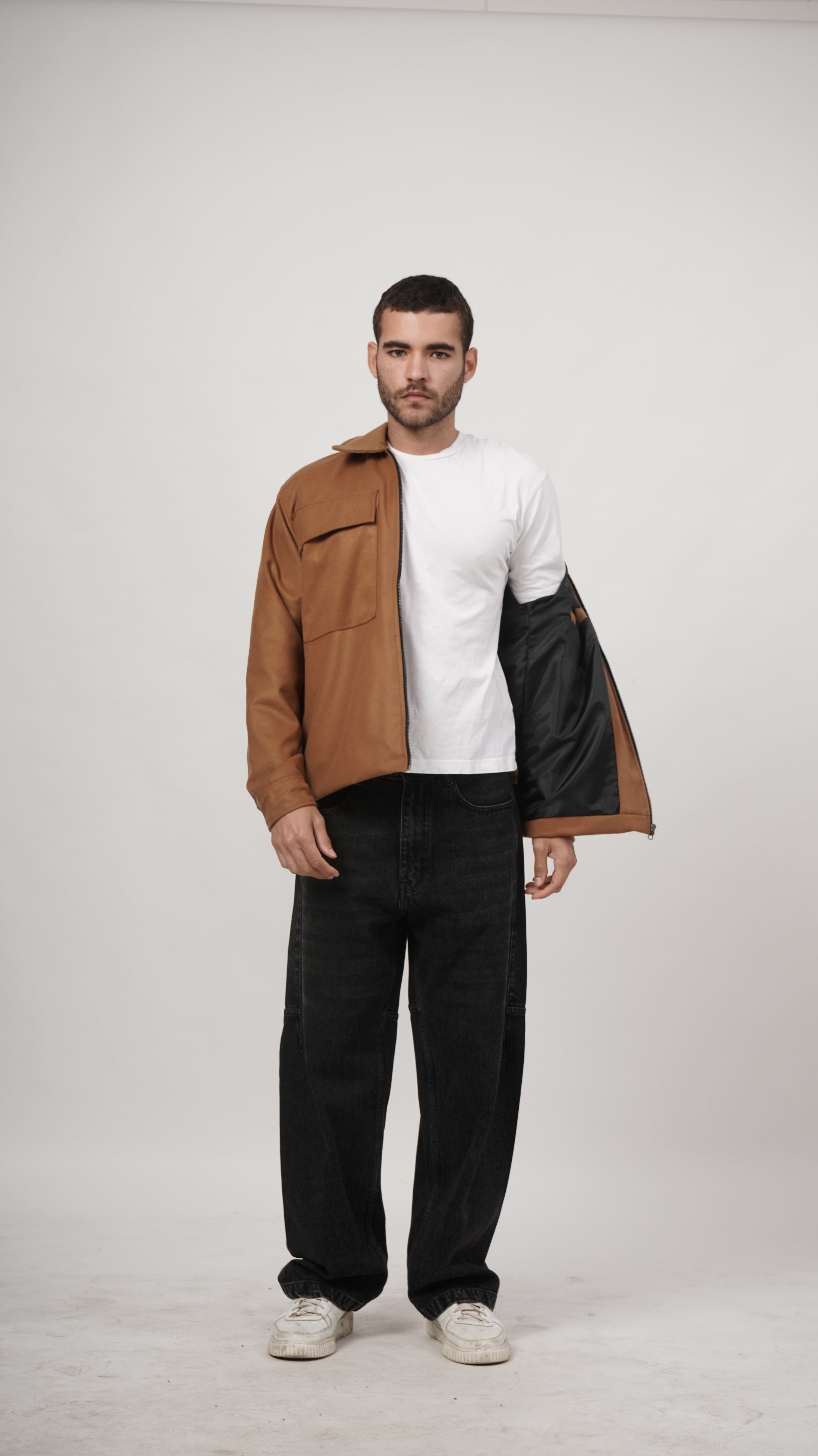 Relaxed Fit Tweed Jacket - Tan